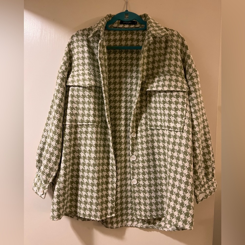 Long Sleeve Houndstooth Print Shirt Jacket